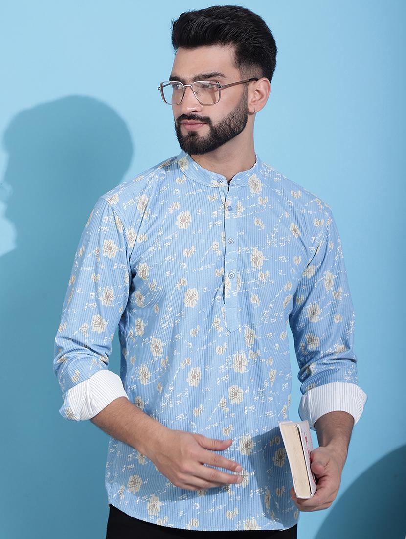 men printed cotton short kurta