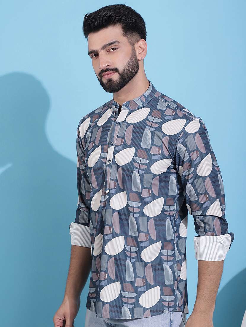 men mandarin neck printed short kurta - 21354498 -  Standard Image - 2