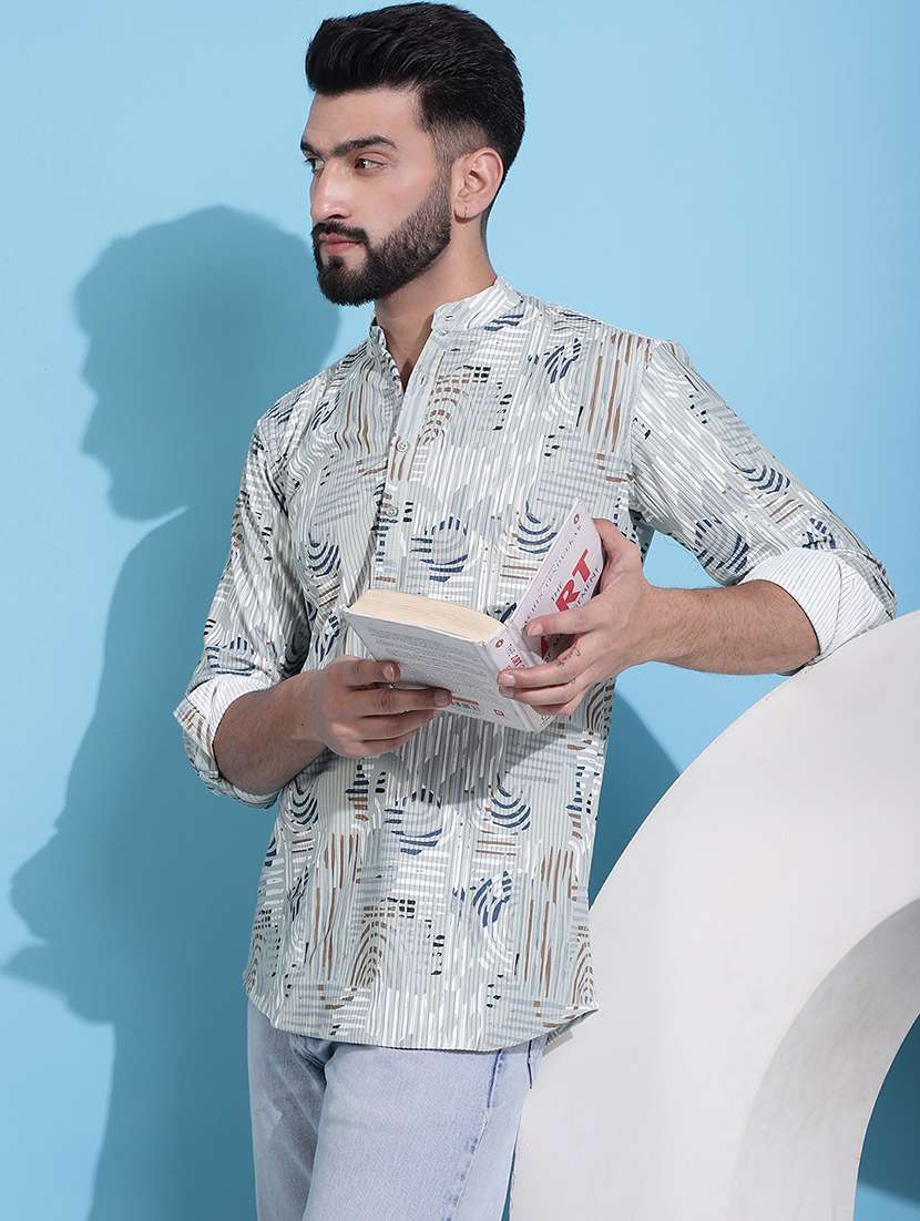 men printed cotton short kurta - 21354499 - Standard Image - 2