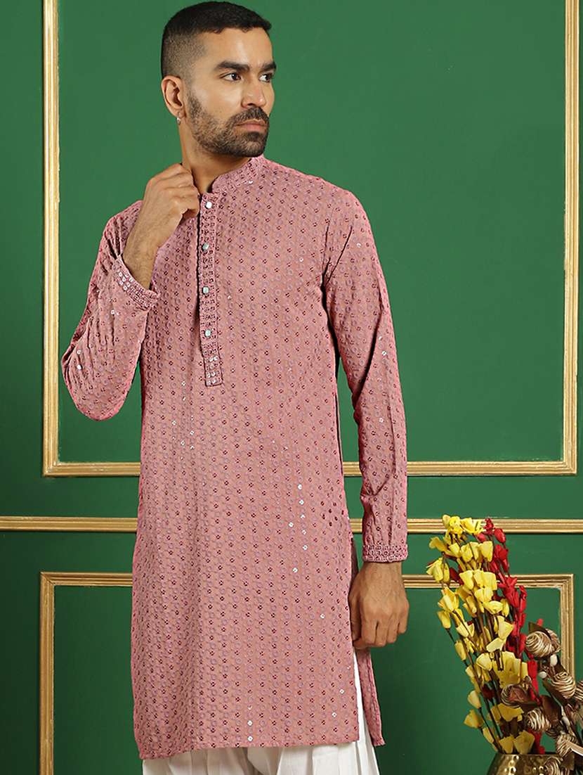 Men Mandarin Neck Embroidered Long Kurta - 21354501 -  Standard Image - 2