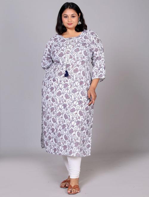 women three quarter sleeve plus size straight kurta - 21354512 - Standard Image - 0