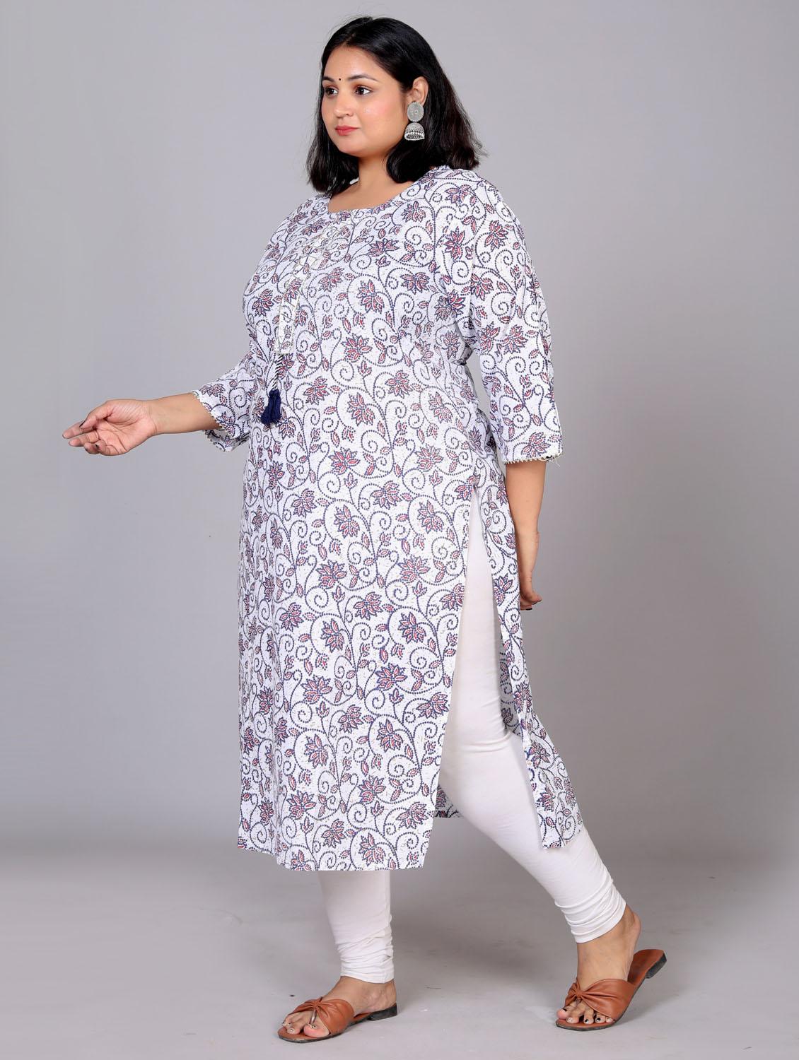 women three quarter sleeve plus size straight kurta - 21354512 - Standard Image - 2