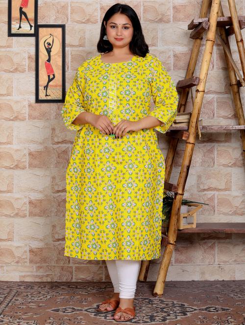 women three quarter sleeve plus size straight kurta - 21354515 - Standard Image - 0