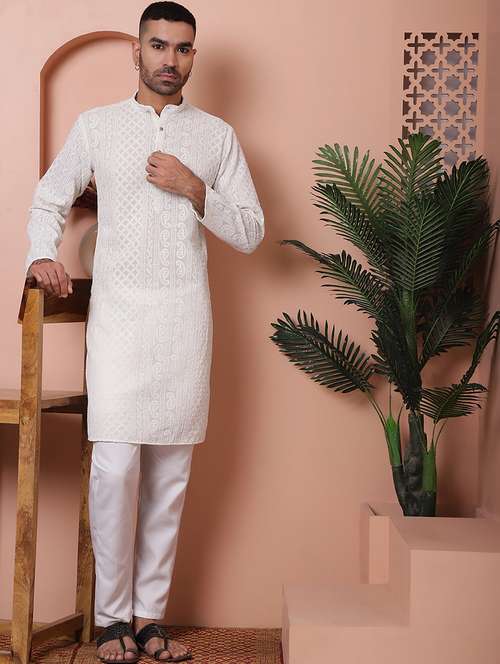 men mandarin neck embroidered long kurta - 21354518 -  Standard Image - 0