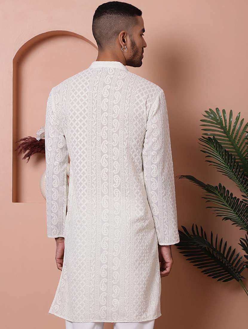 men mandarin neck embroidered long kurta - 21354518 - Standard Image - 2