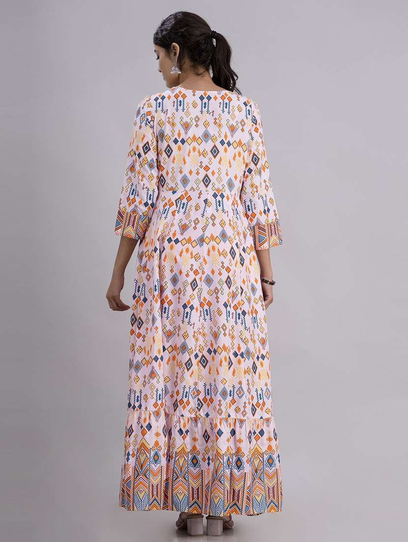 women multi color round neck anarkali dress - 21354708 -  Standard Image - 2