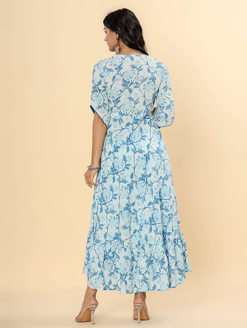blue rayon floral ethnic dress - 21354713 -  Standard Image - 2