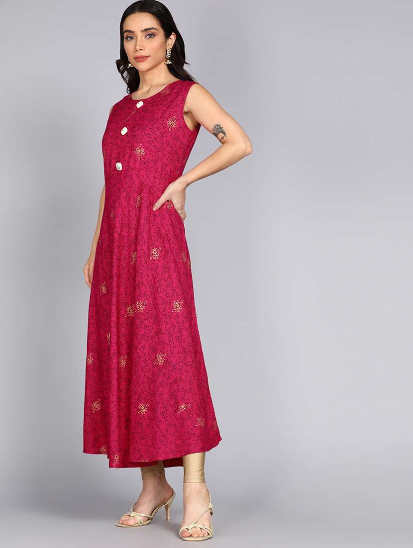 women pink round neck kurta jacket set - 21354718 -  Standard Image - 2