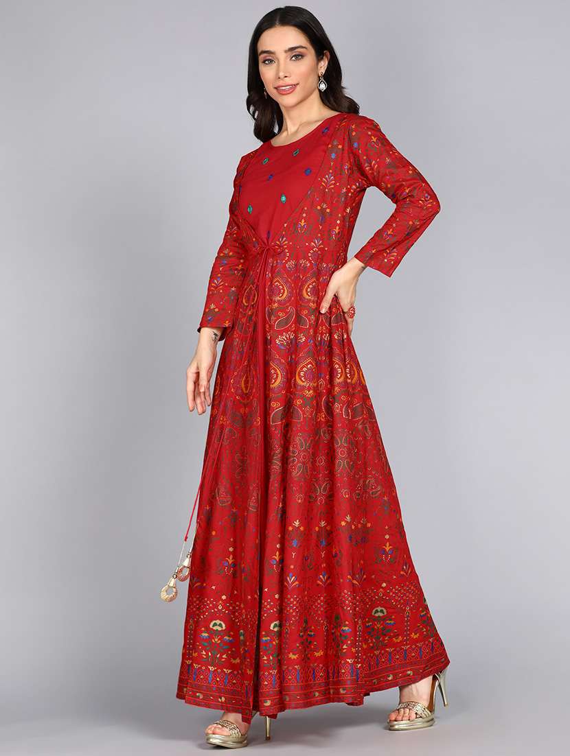 red printed long sleeve anarkali ethnic dress - 21354727 -  Standard Image - 2