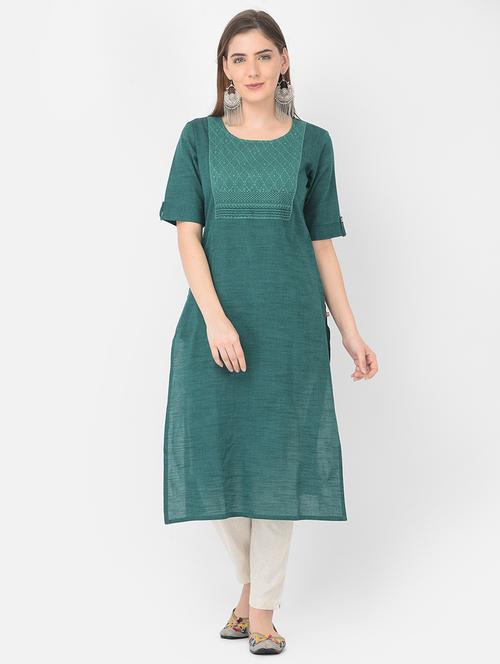 women roll-up sleeves straight kurta - 21354738 -  Standard Image - 0