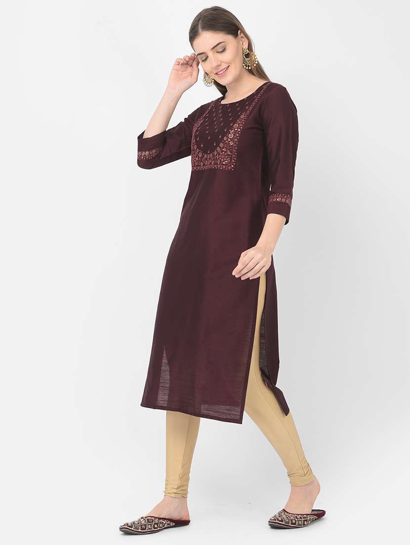 women three quarter sleeve straight kurta - 21354739 -  Standard Image - 2