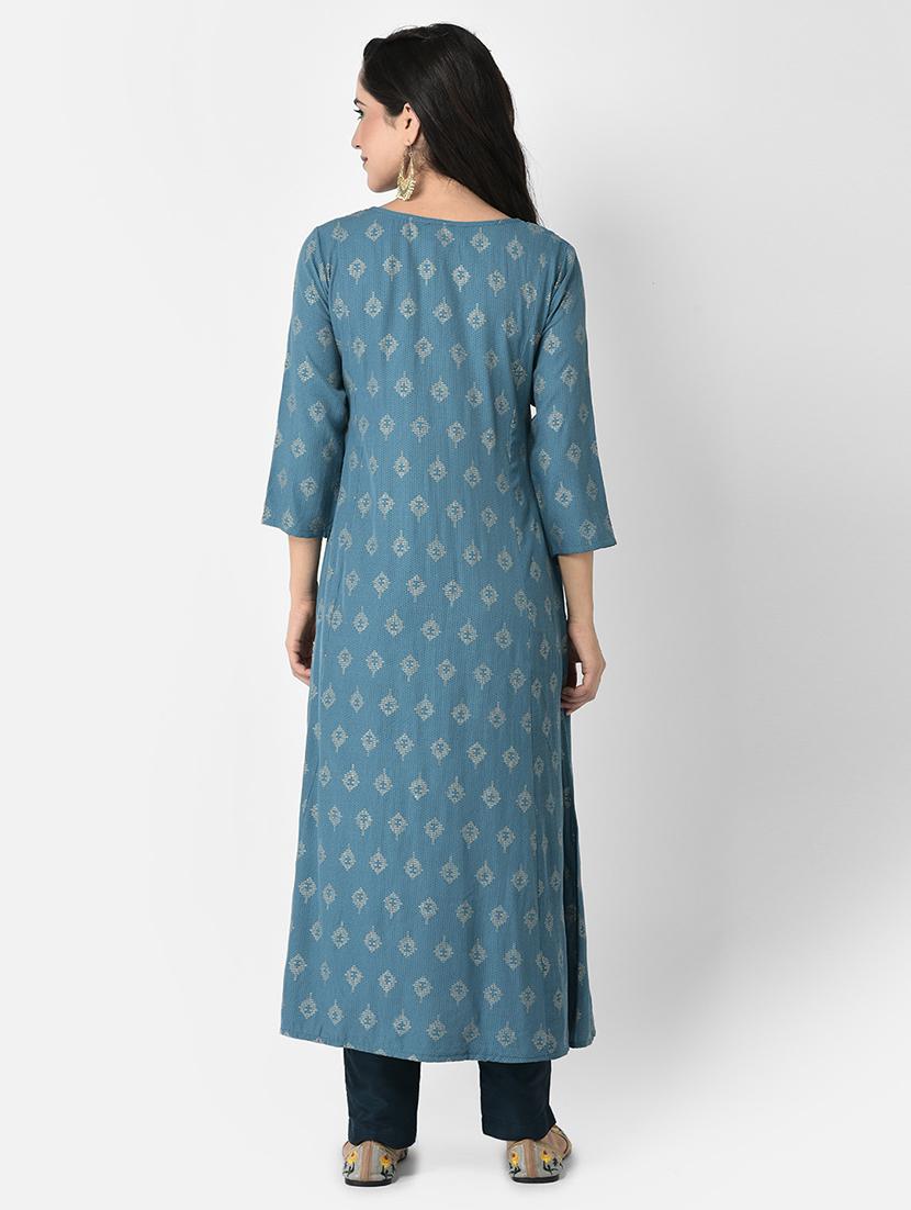women three quarter sleeve a-line kurta - 21354741 - Standard Image - 2
