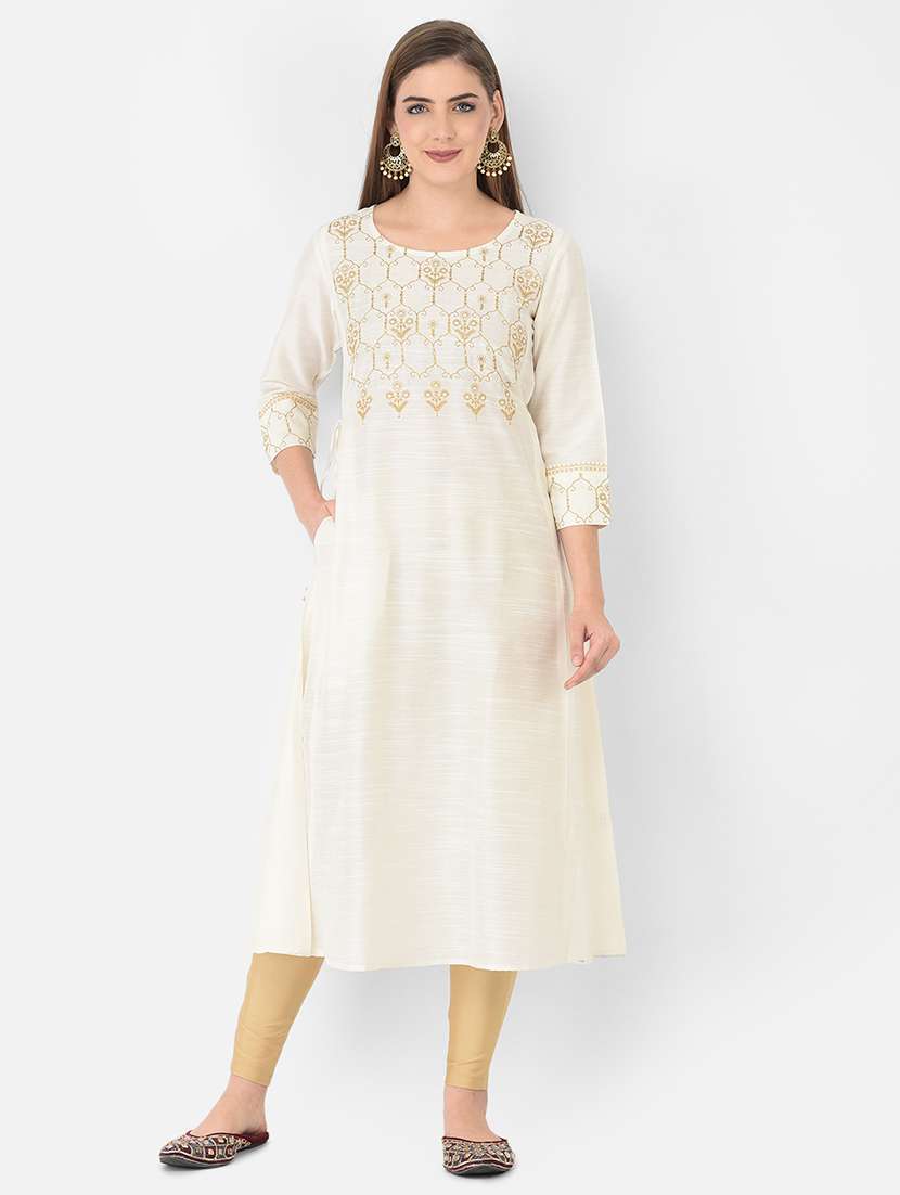 women three quarter sleeve a-line kurta - 21354746 - Standard Image - 2