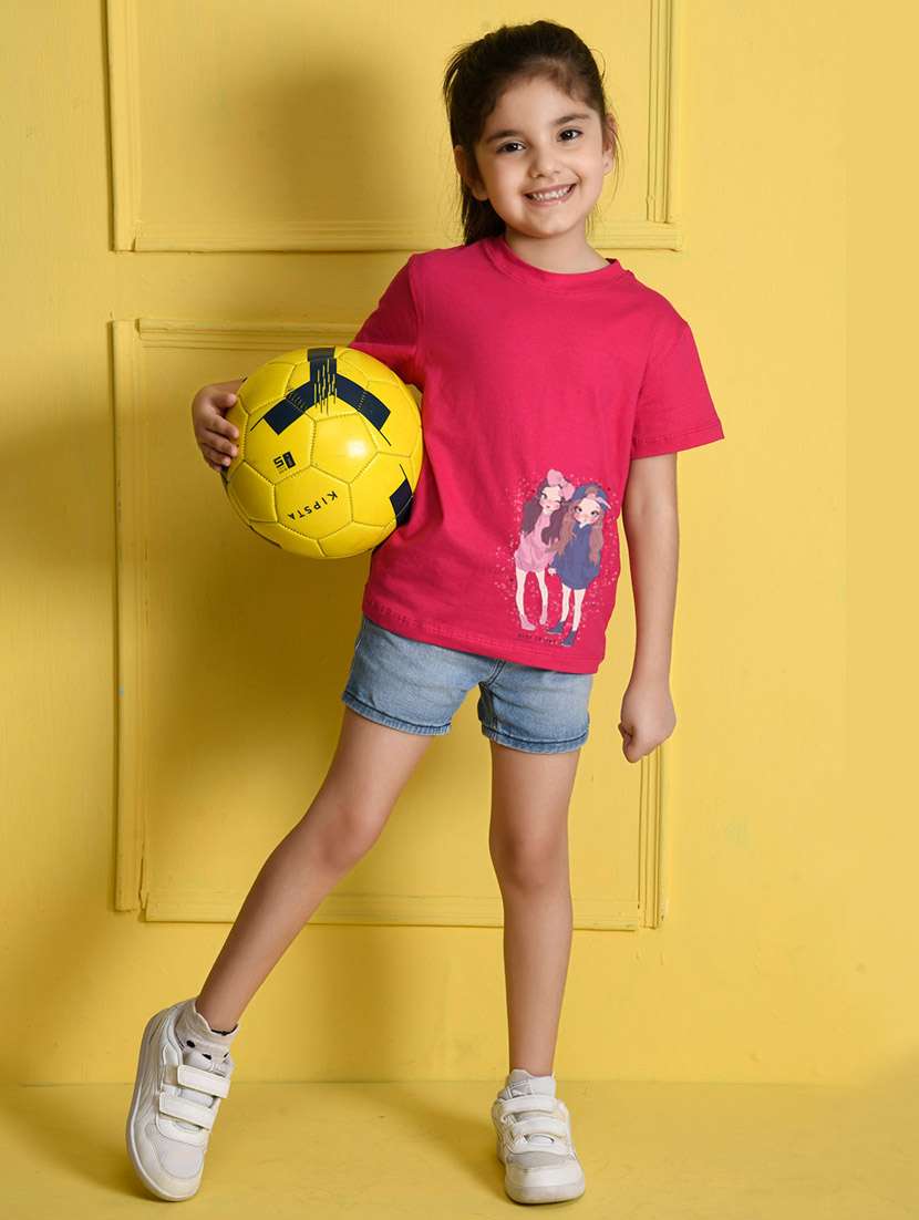 girls printed round neck cotton tee - 21355190 - Standard Image - 2
