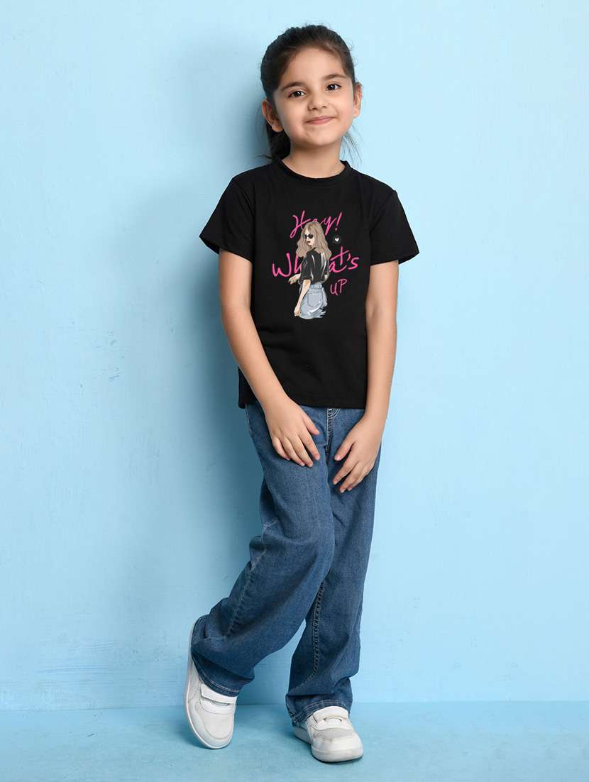 girls printed round neck cotton tee - 21355218 - Standard Image - 2