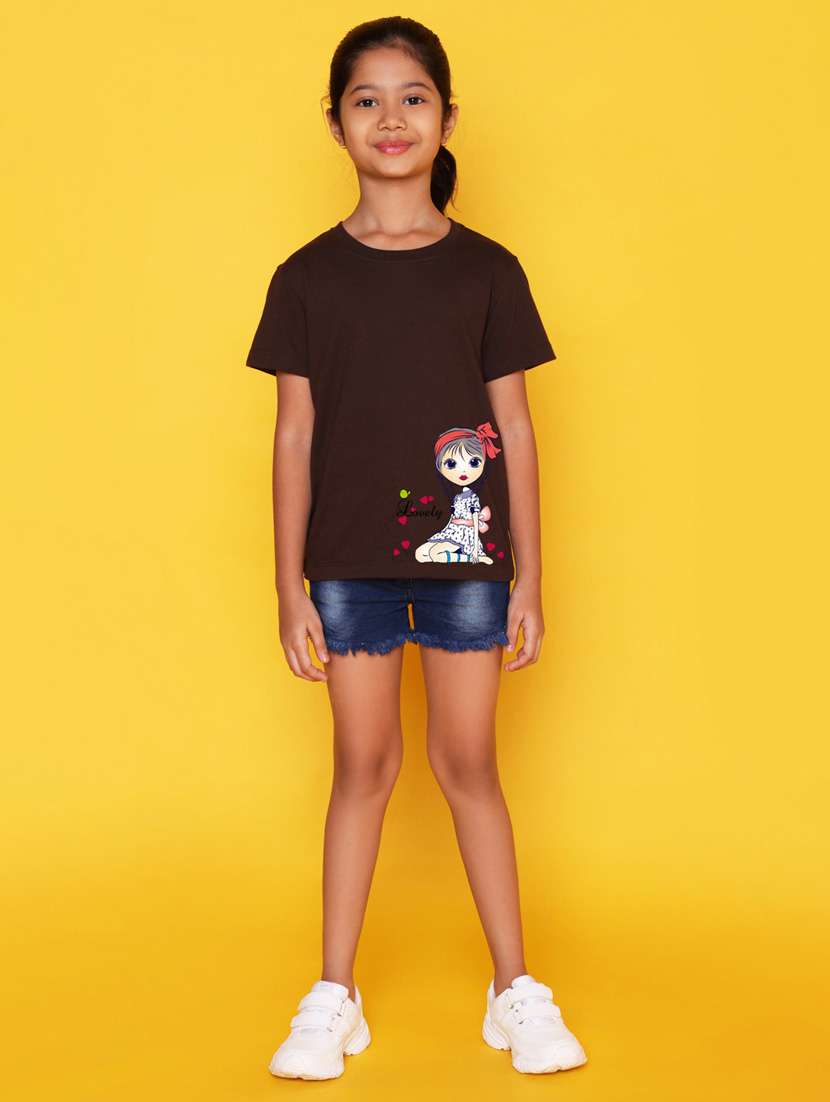 girls round neck placement print tees - 21355407 - Standard Image - 2