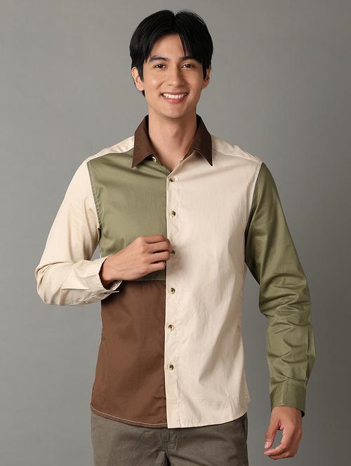 men color blocked collared long sleeves shirt - 21355527 -  Standard Image - 0