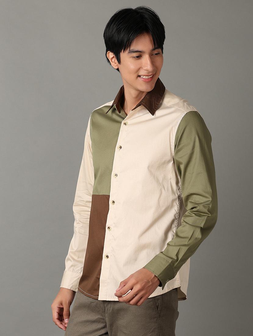 men color blocked collared long sleeves shirt - 21355527 - Standard Image - 2