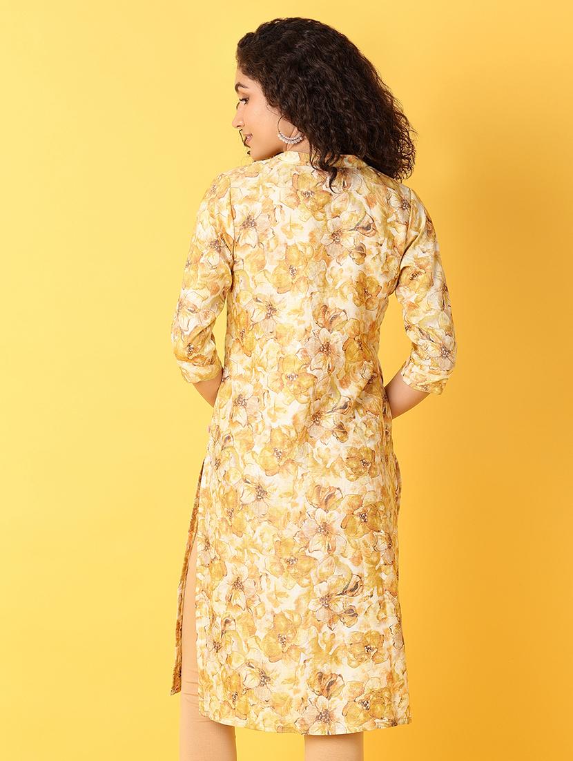 yellow printed straight kurta - 21355530 - Standard Image - 2