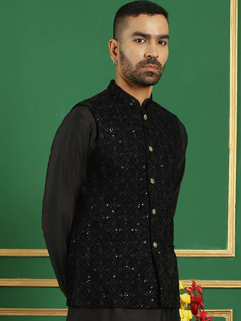 men mandarin neck embroidered nehru jacket - 21355654 -  Standard Image - 2