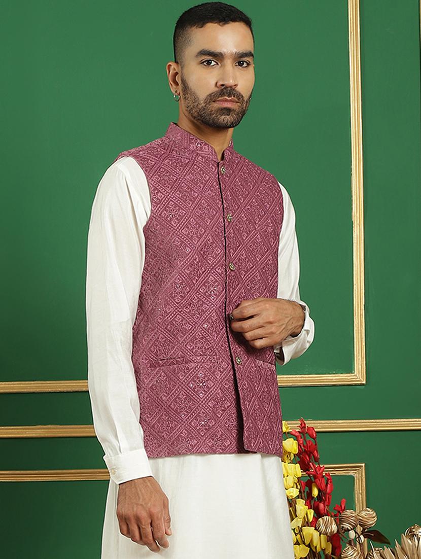 men mandarin neck embroidered nehru jacket - 21355659 - Standard Image - 2