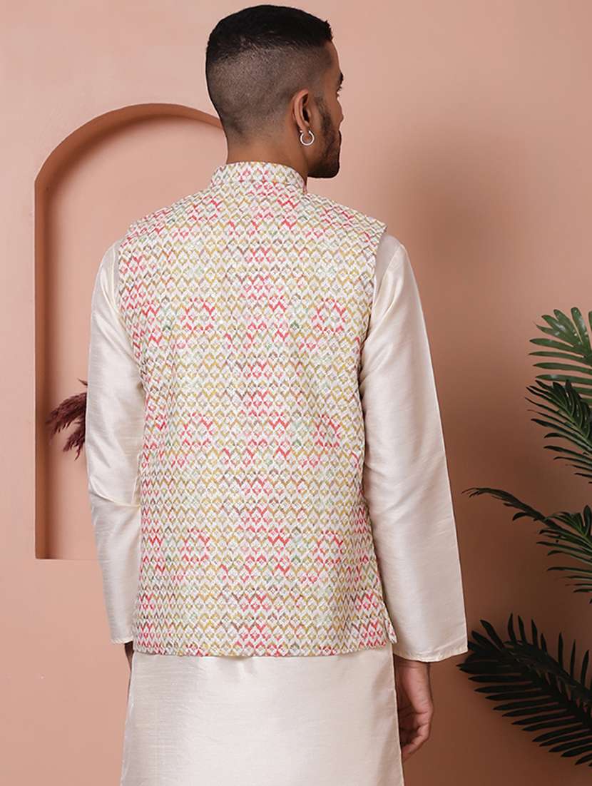 men mandarin neck printed nehru jacket - 21355666 - Standard Image - 2