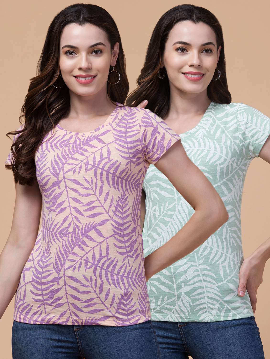 women multi colored printed combo t-shirt