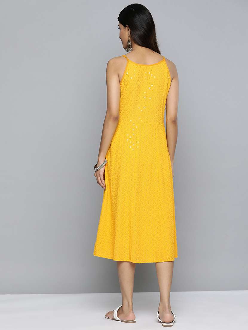women yellow round neck a-line dress - 21355728 -  Standard Image - 2