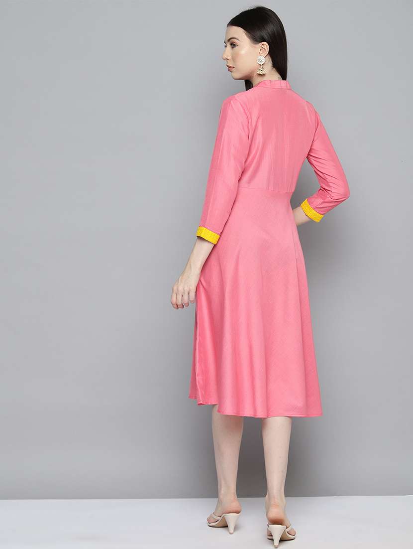 women mandarin neck fit & flare dress - 21355732 -  Standard Image - 2