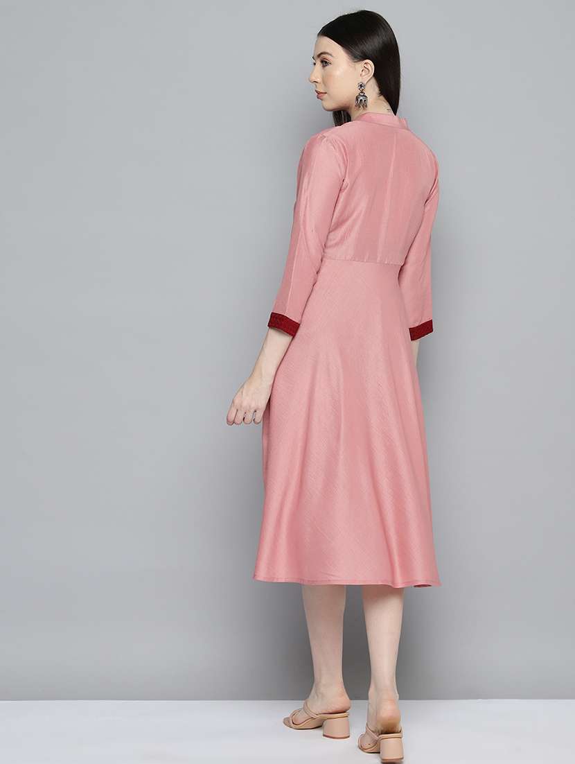 women mandarin neck fit & flare dress - 21355733 -  Standard Image - 2