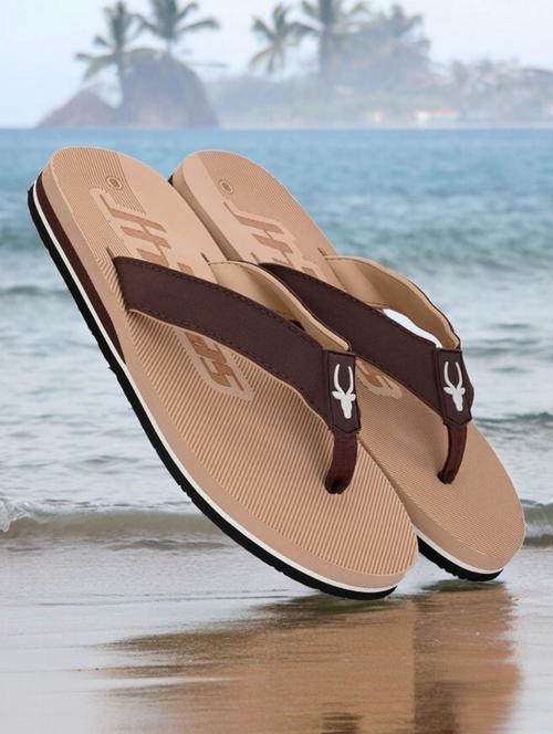 brown synthetic toe separator flip flops - 21356025 - Standard Image - 0