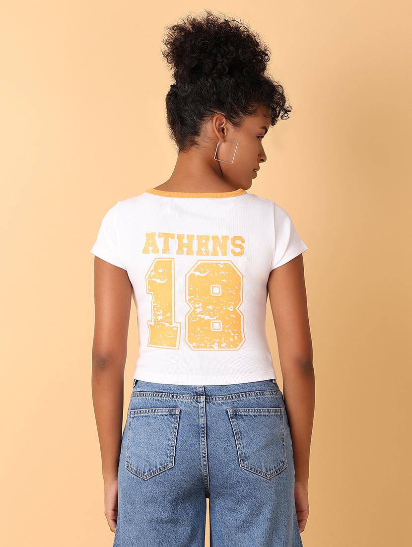 women typography square neck crop top - 21356250 - Standard Image - 2