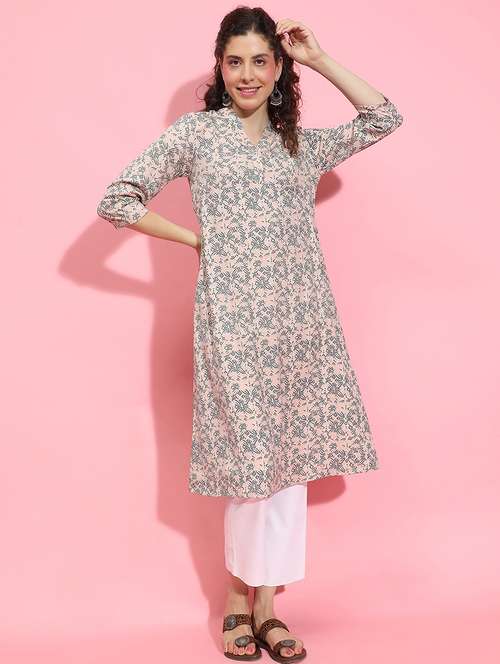 women pink printed a-line kurta - 21356385 - Standard Image - 0