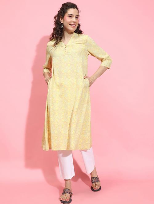 women yellow printed a-line kurta - 21356387 - Standard Image - 0