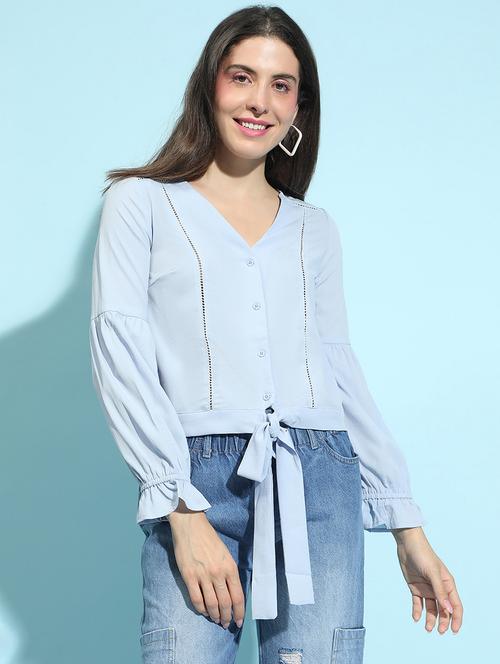 women v neck solid regular top - 21356411 - Standard Image - 0