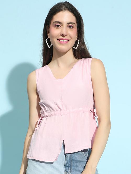 women v neck solid regular top - 21356420 - Standard Image - 0