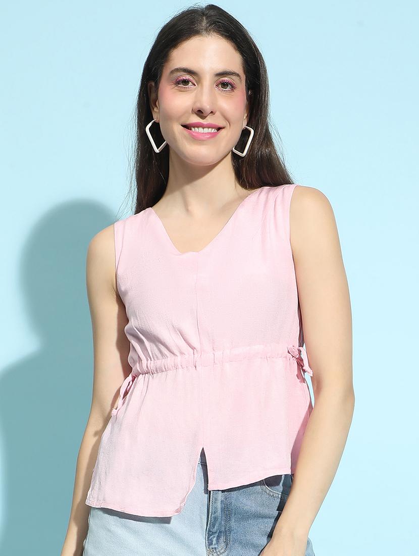 women v neck solid regular top - 21356420 - Zoom Image - 0
