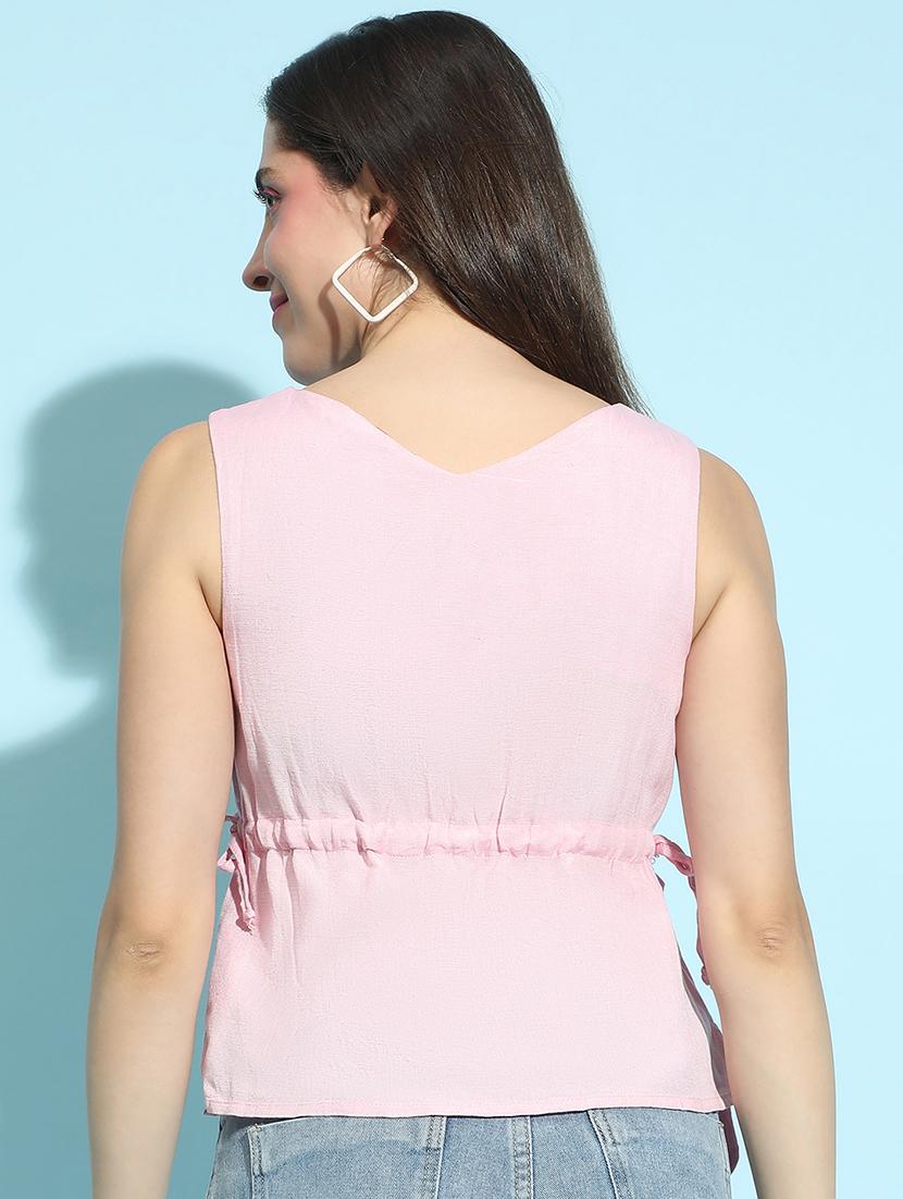 women v neck solid regular top - 21356420 - Standard Image - 2