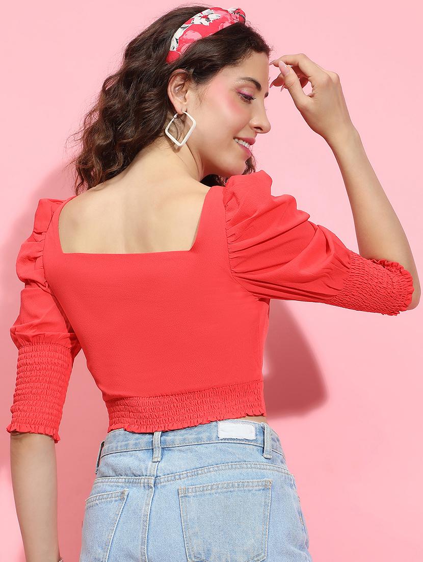 women red solid crop top - 21356421 - Standard Image - 2