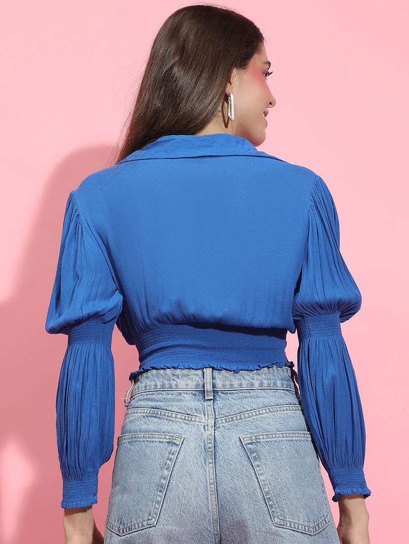 women blue solid crop top - 21356424 -  Standard Image - 2