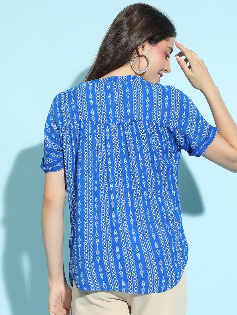 women blue printed regular top - 21356432 - Standard Image - 2