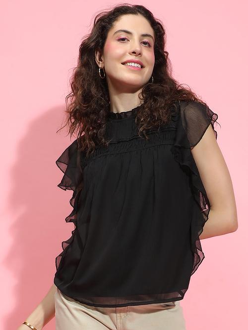 women black solid regular top - 21356434 - Standard Image - 0