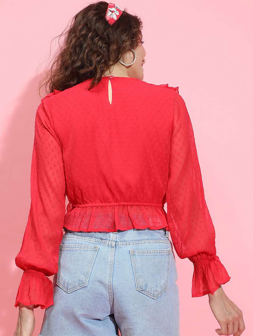 women red self-designed regular top - 21356435 - Standard Image - 2