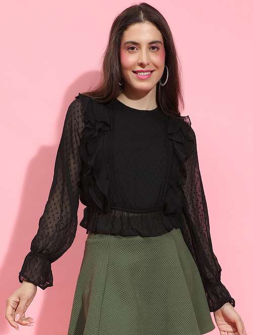 women black self-designed regular top - 21356437 -  Standard Image - 0