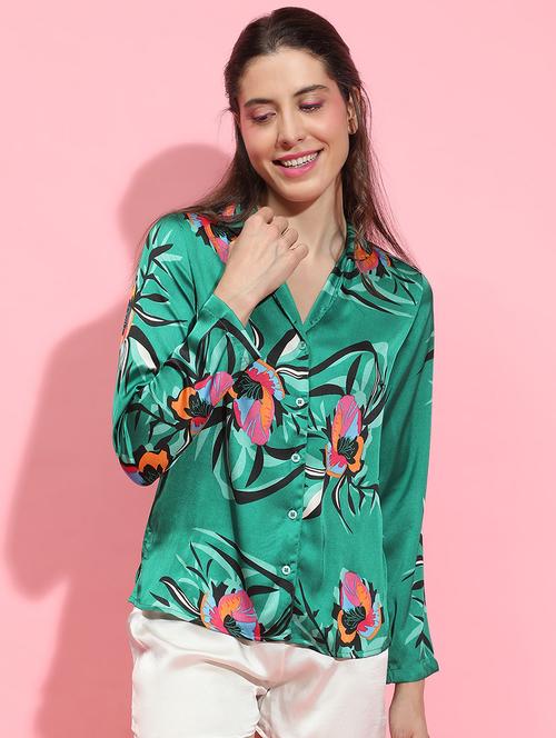 women green floral printed regular shirt - 21356445 - Standard Image - 0