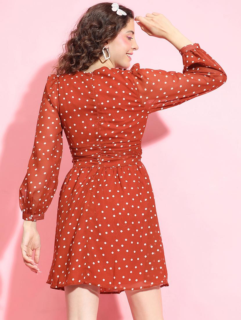 women rust polka dot fit & flare dress - 21356447 - Standard Image - 2