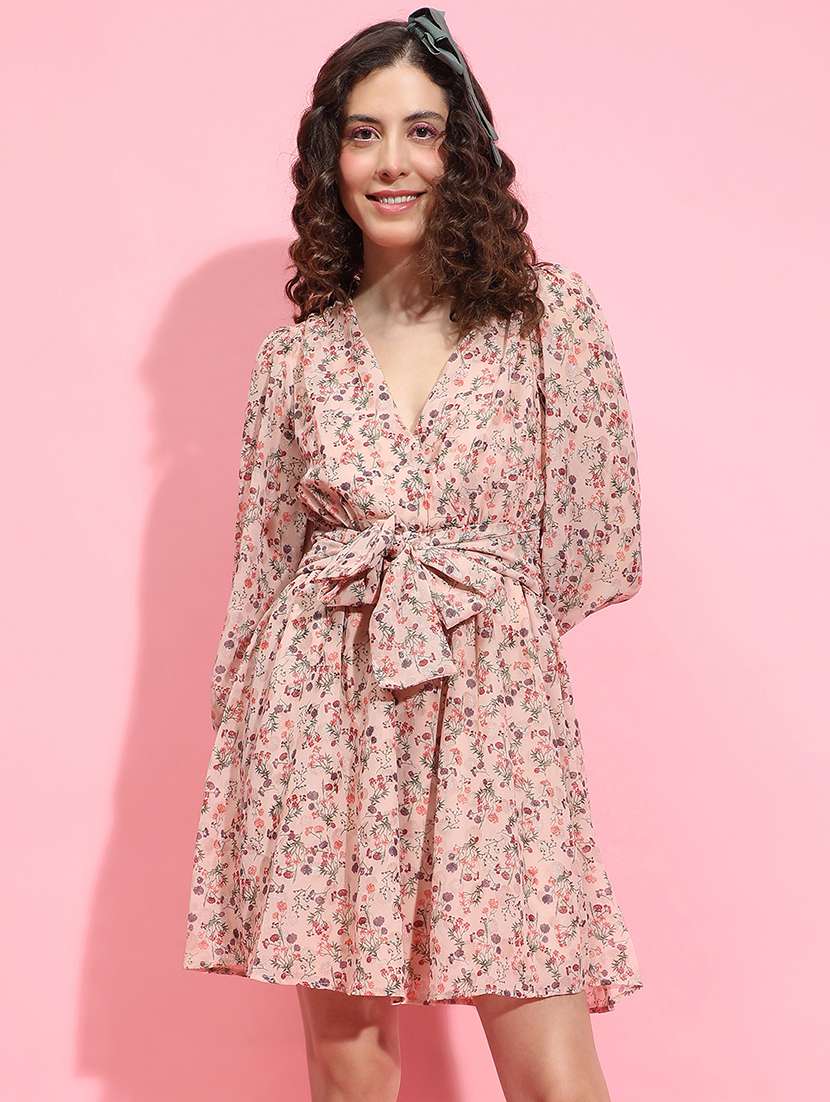 pink floral printed fit & flare dress