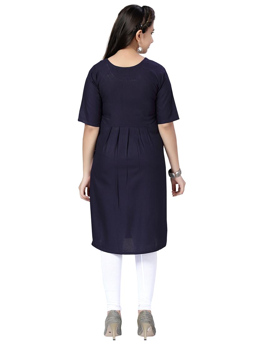 navy blue embroidered a-line kurta - 21357061 - Standard Image - 2