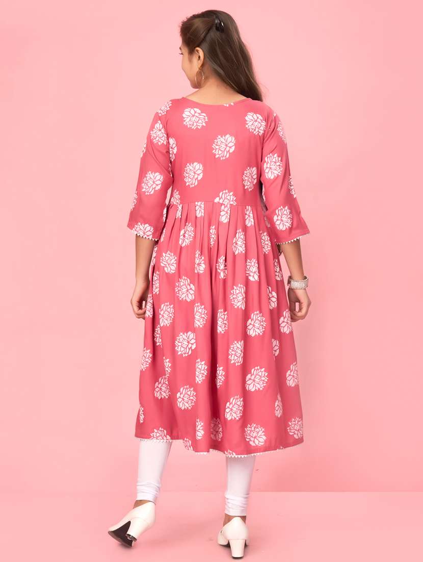 pink embroidered flared kurta - 21357068 -  Standard Image - 2