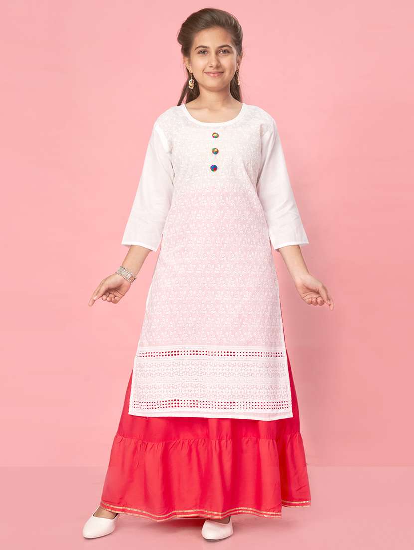 white embroidered straight kurta